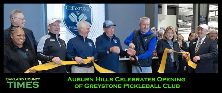 Oakland County Times photo: the ribbon cutting at Greystone Pickleball Club
